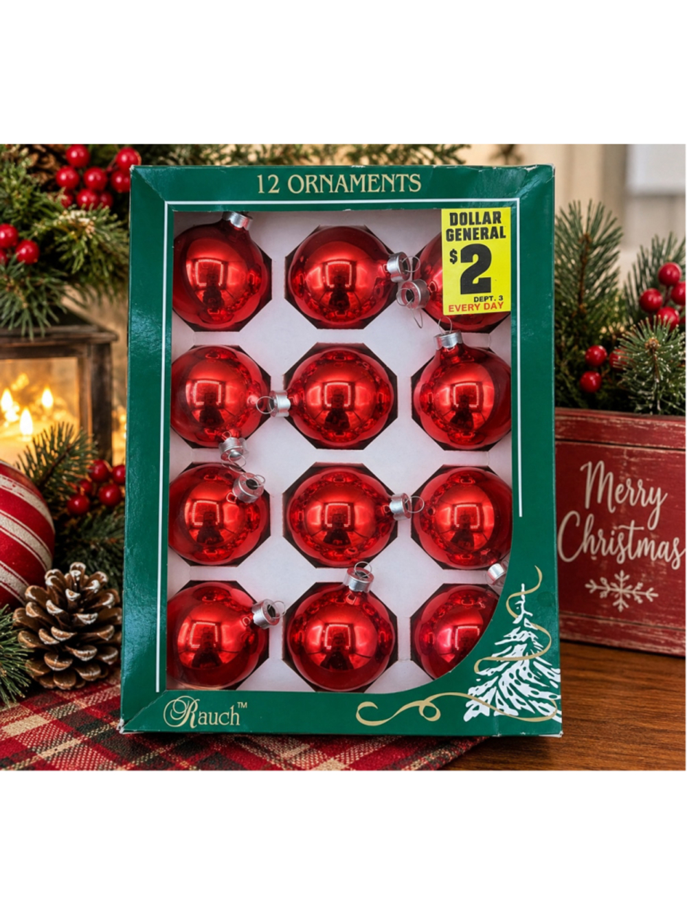 1980s Rauch Christmas Holiday Ornaments Set of 12 Red Ball Ornaments